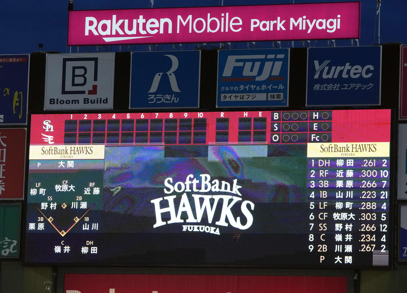 楽天対ソフトバンク　ソフトバンクの先発メンバー（撮影・たえ見朱実）