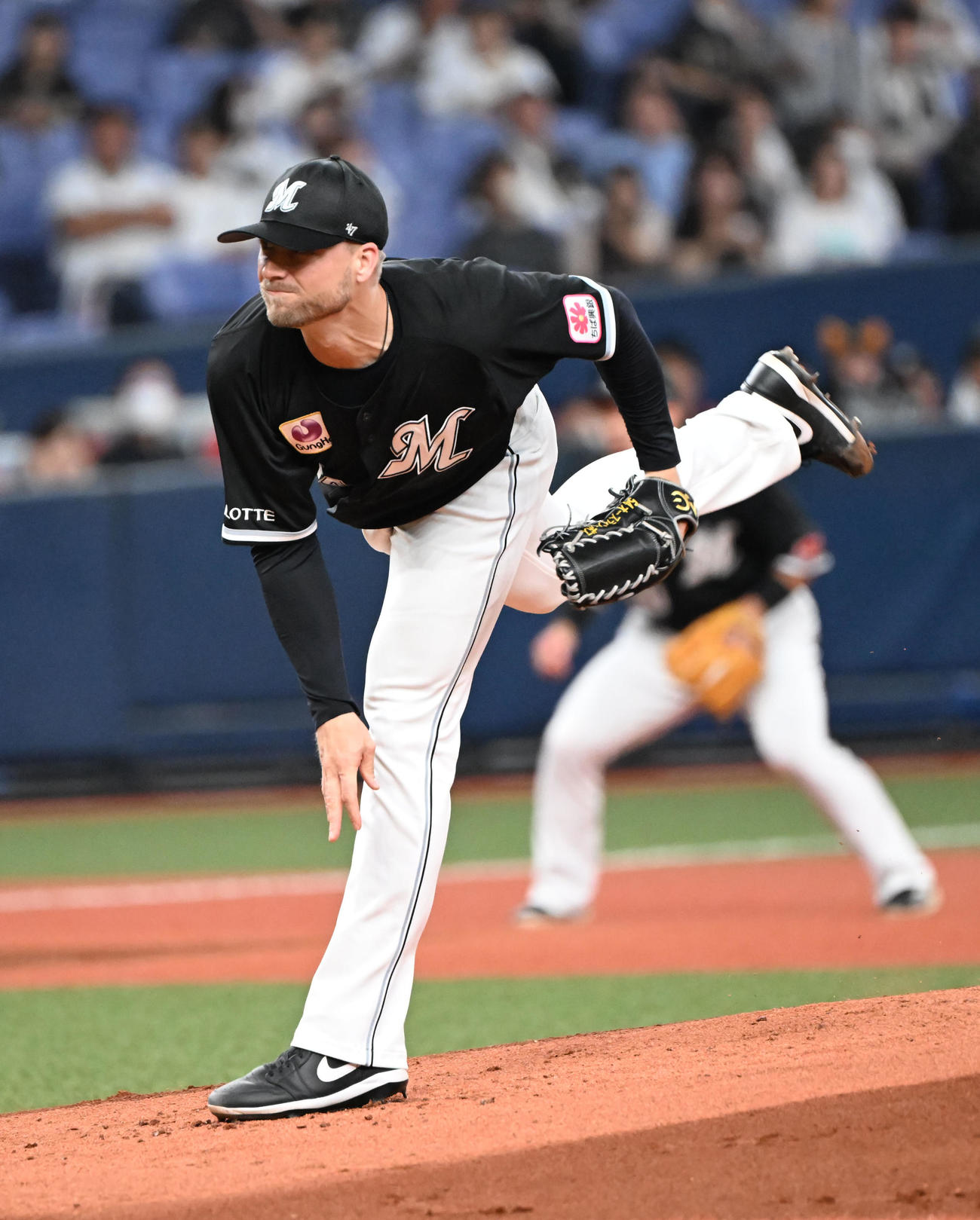 オリックス対ロッテ　先発するロッテ・ボス（撮影・和賀正仁）