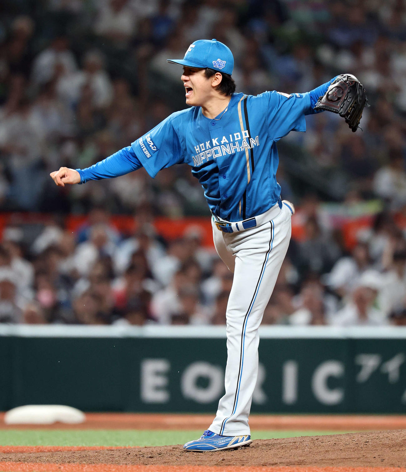 西武対日本ハム　5回裏西武2死一塁、声を出して投げ込む北山（撮影・浅見桂子）