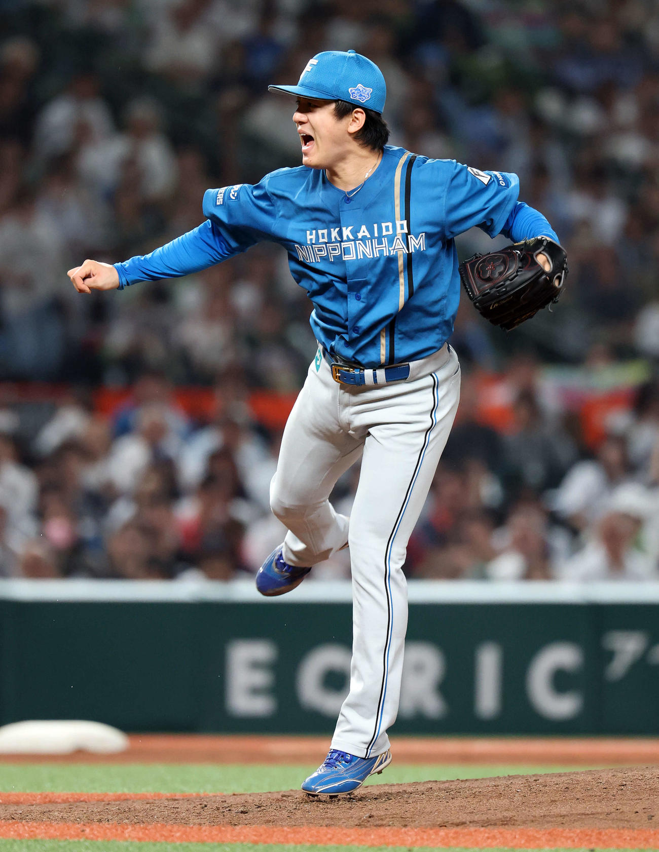西武対日本ハム　5回裏西武2死一塁、声を出して投げ込む北山（撮影・浅見桂子）