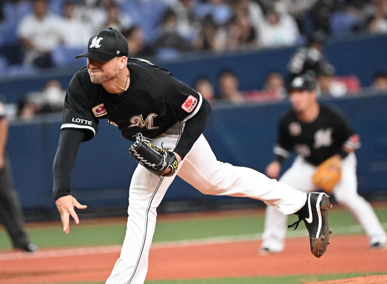 オリックス対ロッテ　先発するロッテ・ボス（撮影・和賀正仁）