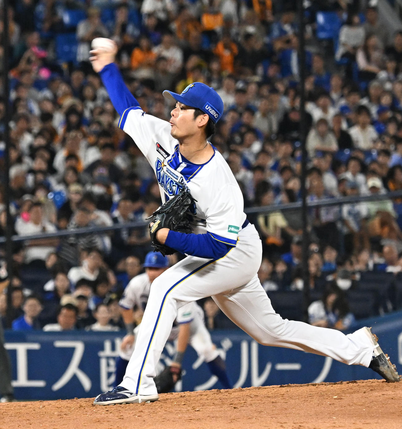 DeNA対巨人　7回、3番手で登板したDeNA宮城（撮影・千葉一成）
