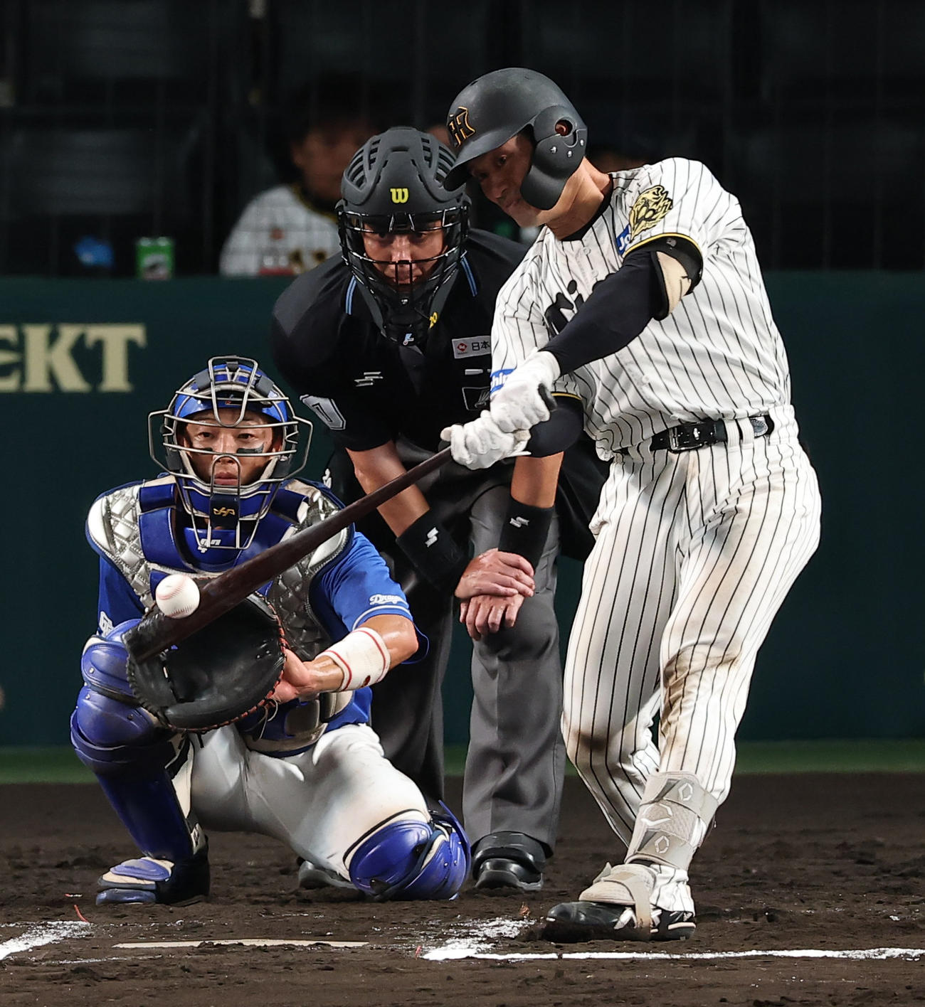 阪神対中日　6回裏阪神無死、坂本は左前打を放つ（撮影・上田博志）