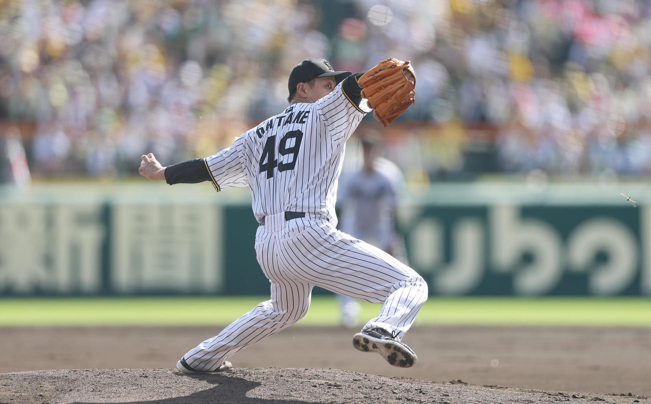 阪神対中日　力投する阪神先発の大竹（撮影・前田充）
