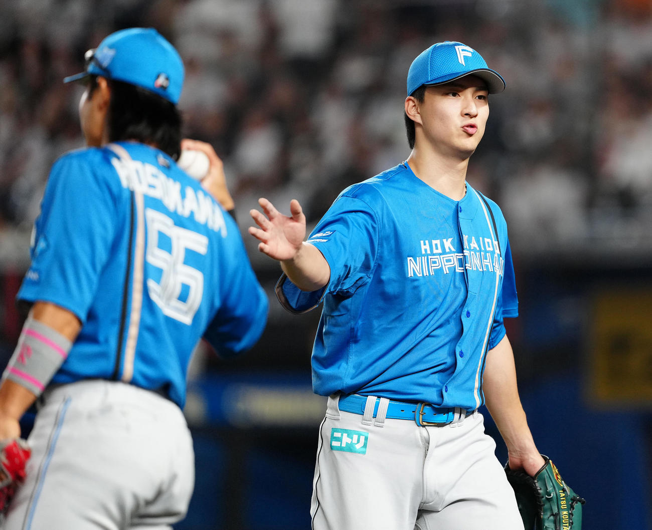 ロッテ対日本ハム　3回裏を終え、ベンチへ戻る日本ハム達（撮影・鈴木みどり）