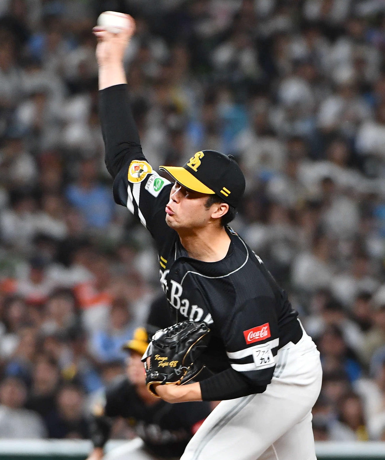 西武対ソフトバンク　8回裏から登板した、ソフトバンク2番手の藤井（撮影・岩下翔太）