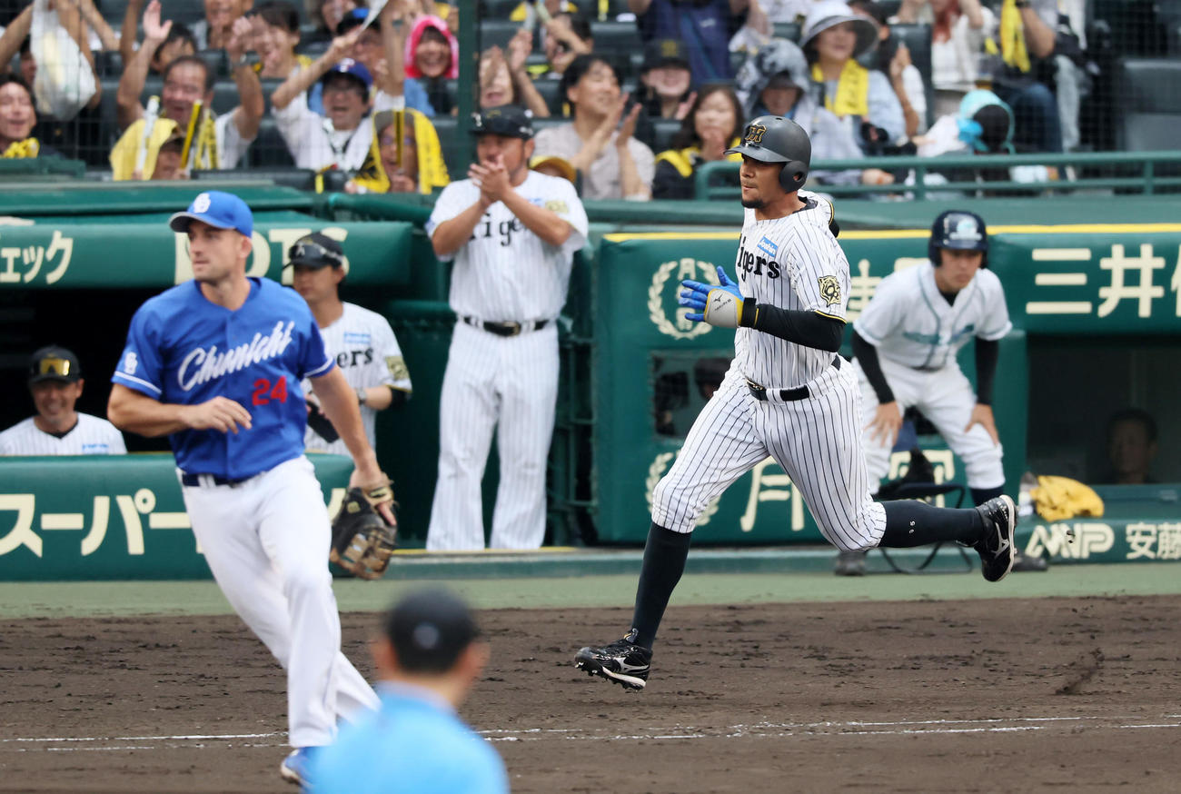 阪神対中日　6回裏阪神2死三塁、代打ヘルナンデスは勝ち越し右前適時打を放つ（撮影・加藤哉）