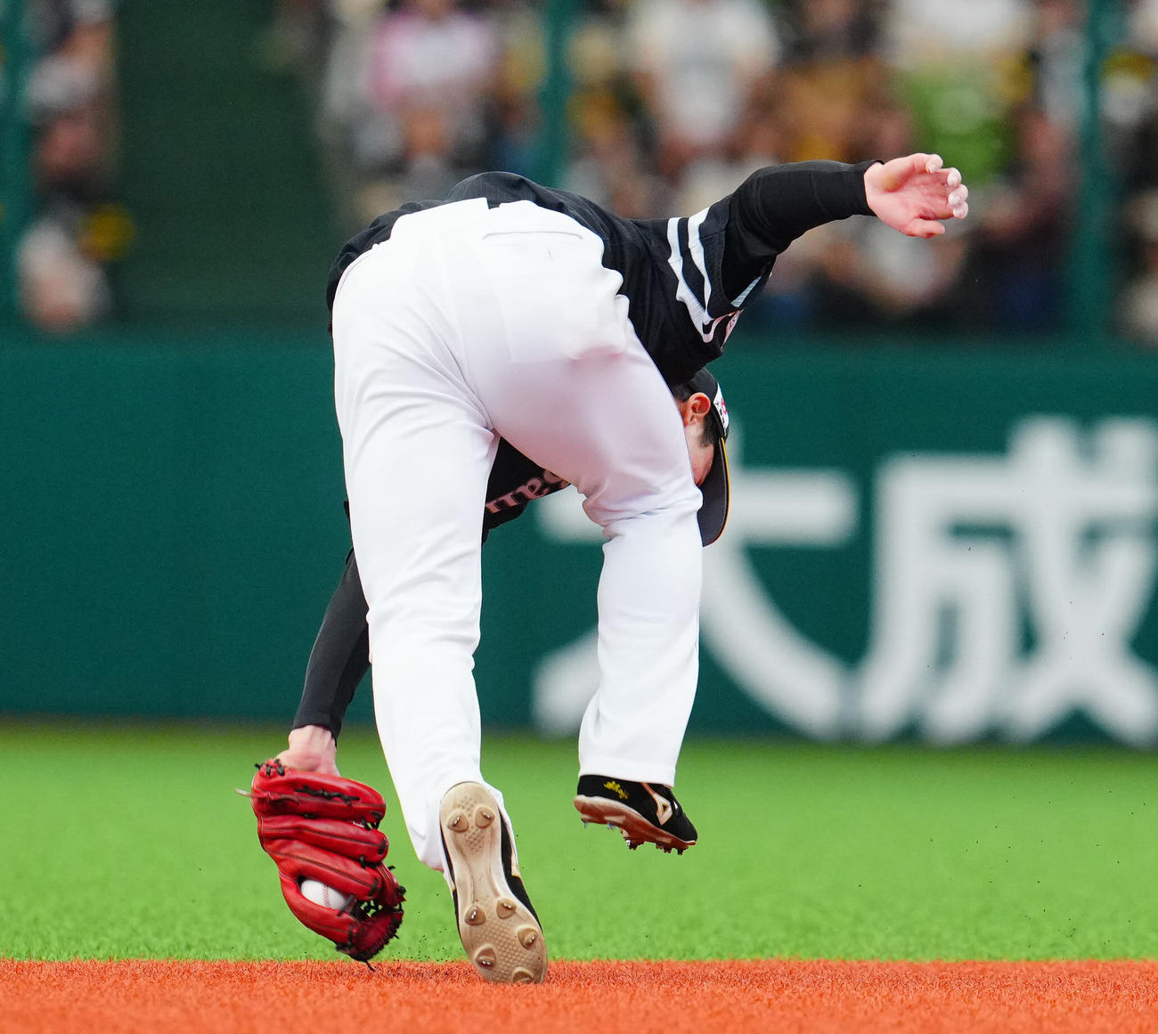 西武対ソフトバンク　1回裏西武2死、西川の遊ゴロを好捕する庄子（撮影・垰建太）