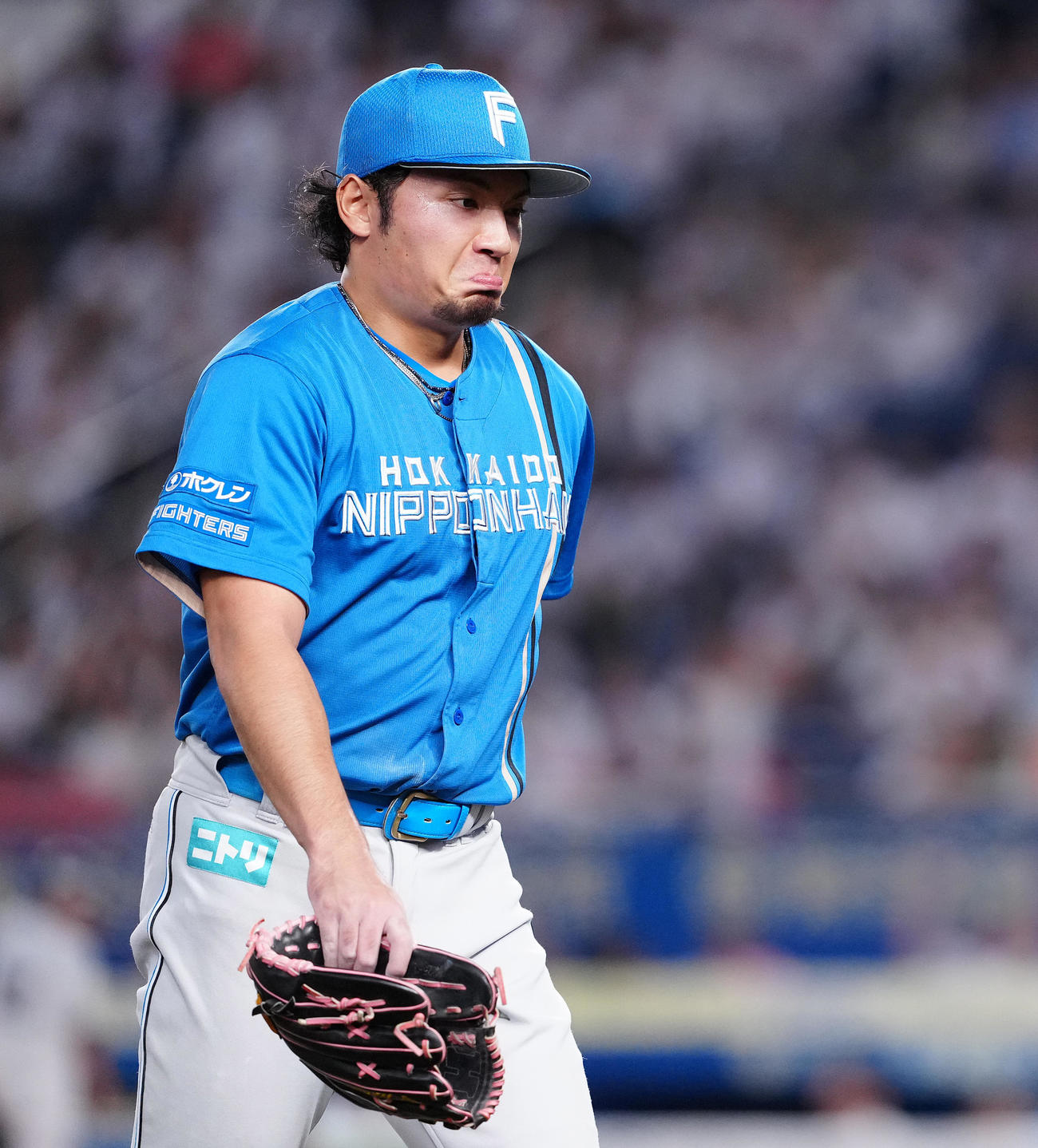 ロッテ対日本ハム　2回裏を終え、険しい表情でベンチへ戻る日本ハム伊藤（撮影・鈴木みどり）