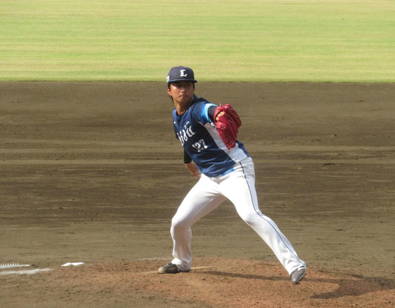 3軍創価大戦で登板する森脇亮介（25年8月撮影）