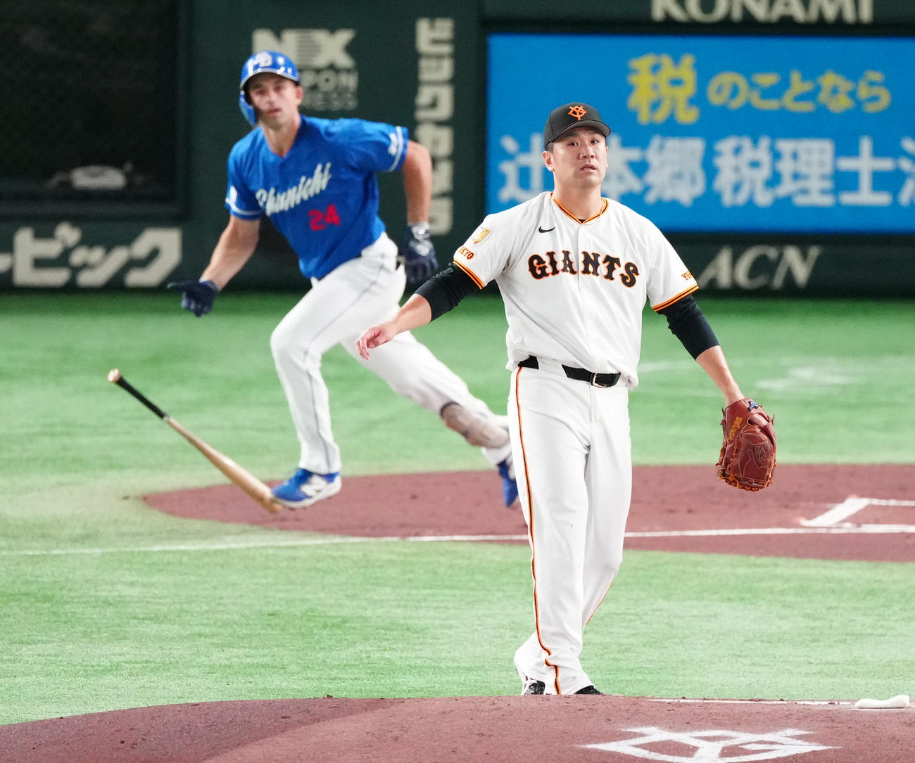 巨人対中日　1回表中日2死二塁、ボスラーを中飛に仕留める田中将（撮影・鈴木みどり）