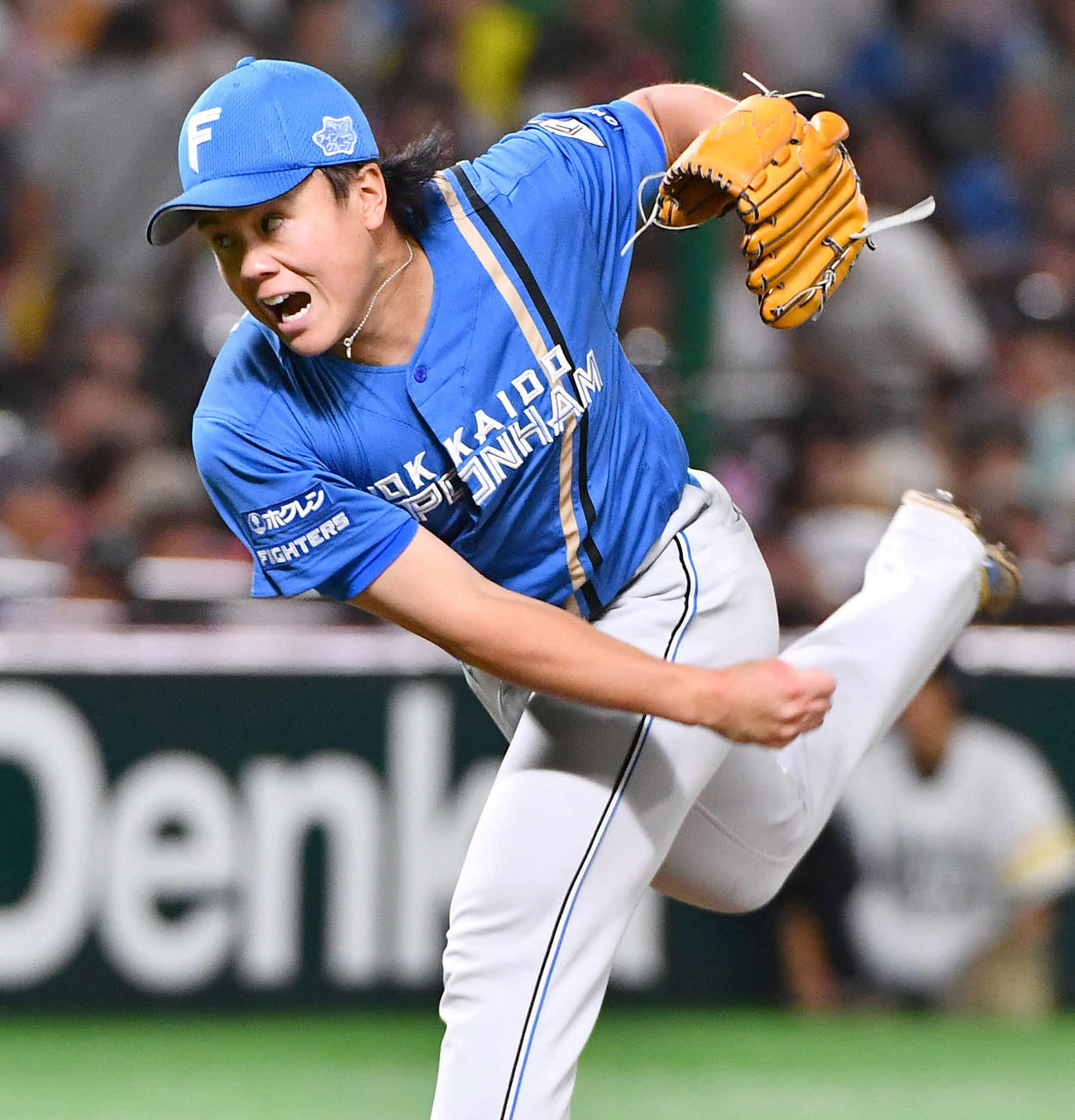 ソフトバンク対日本ハム　7回裏から登板した、日本ハム4番手の畔柳（撮影・岩下翔太）
