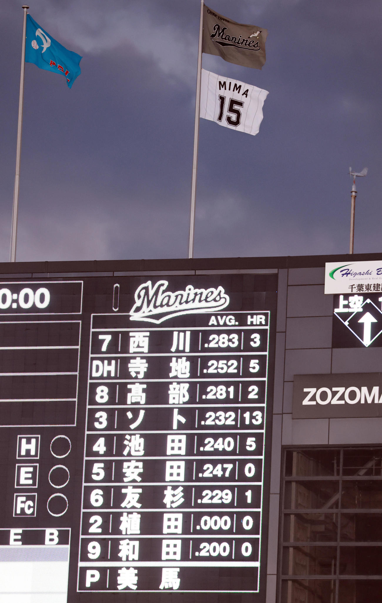 ロッテ対楽天　ロッテ美馬の引退試合に掲げられた美馬フラッグ（撮影・野上伸悟）