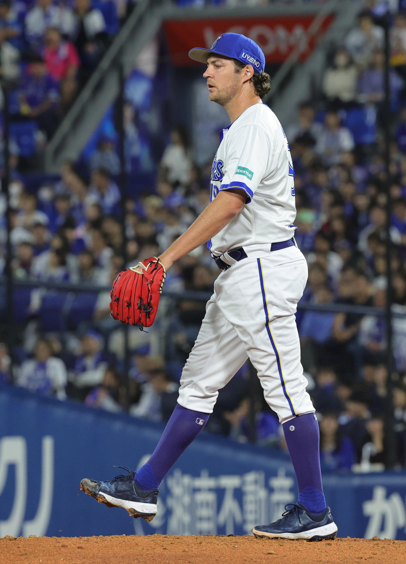 DeNA対ヤクルト　2回表ヤクルト2死三塁、岩田に左適時二塁打を許したバウアー撮影・野上伸悟）