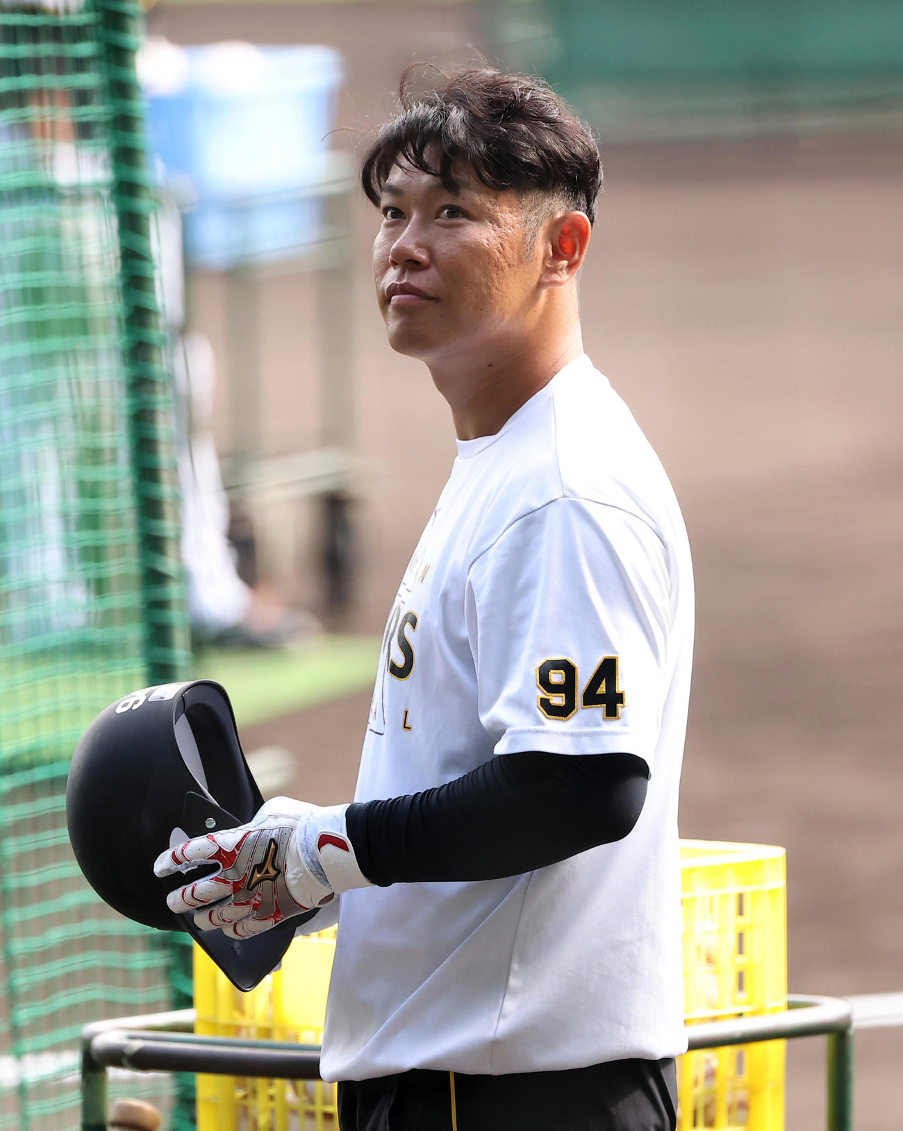 甲子園球場で練習する原口（撮影・上田博志）