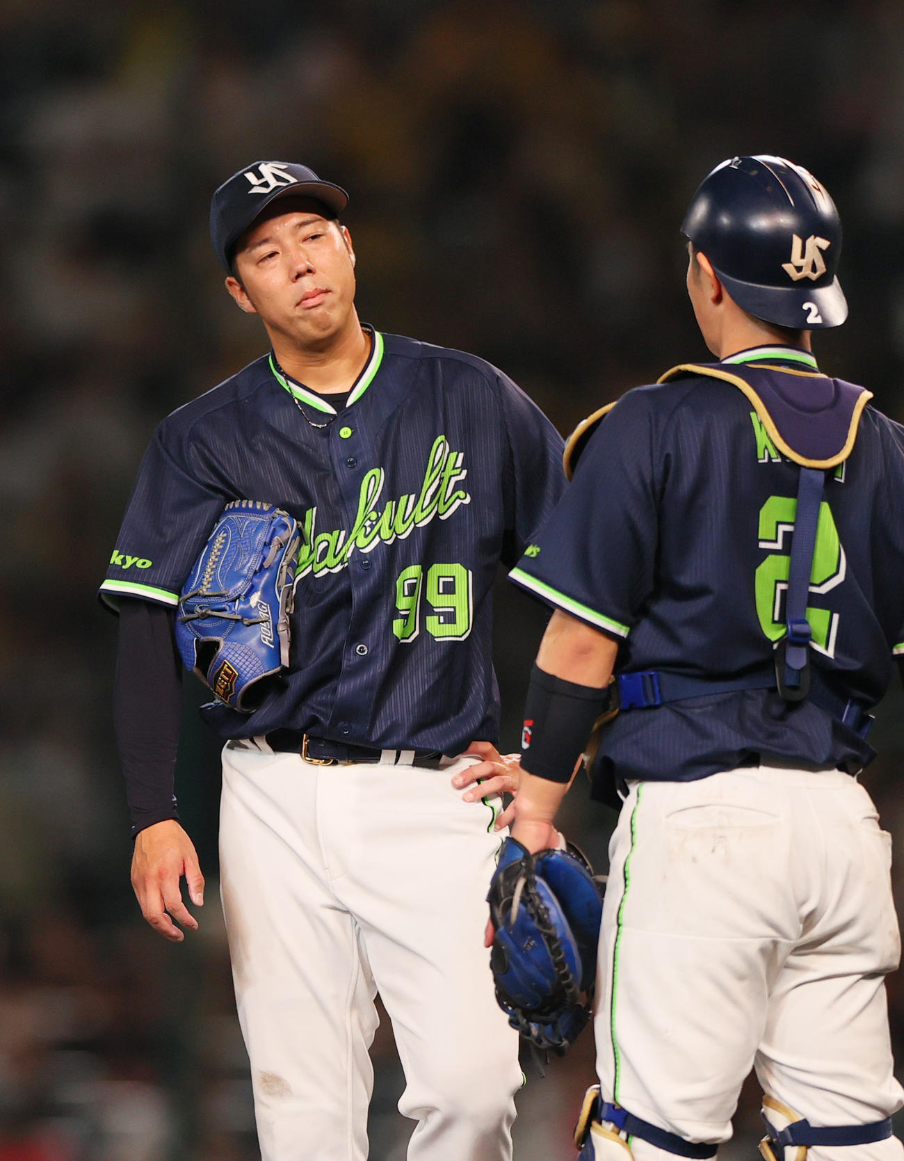阪神対ヤクルト　5回途中で降板となるヤクルト先発の青柳（撮影・上山淳一）
