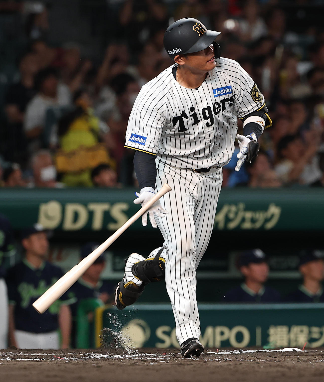 阪神対ヤクルト　　7回裏阪神2死一塁、代打の原口は中飛に倒れる（撮影・上田博志）