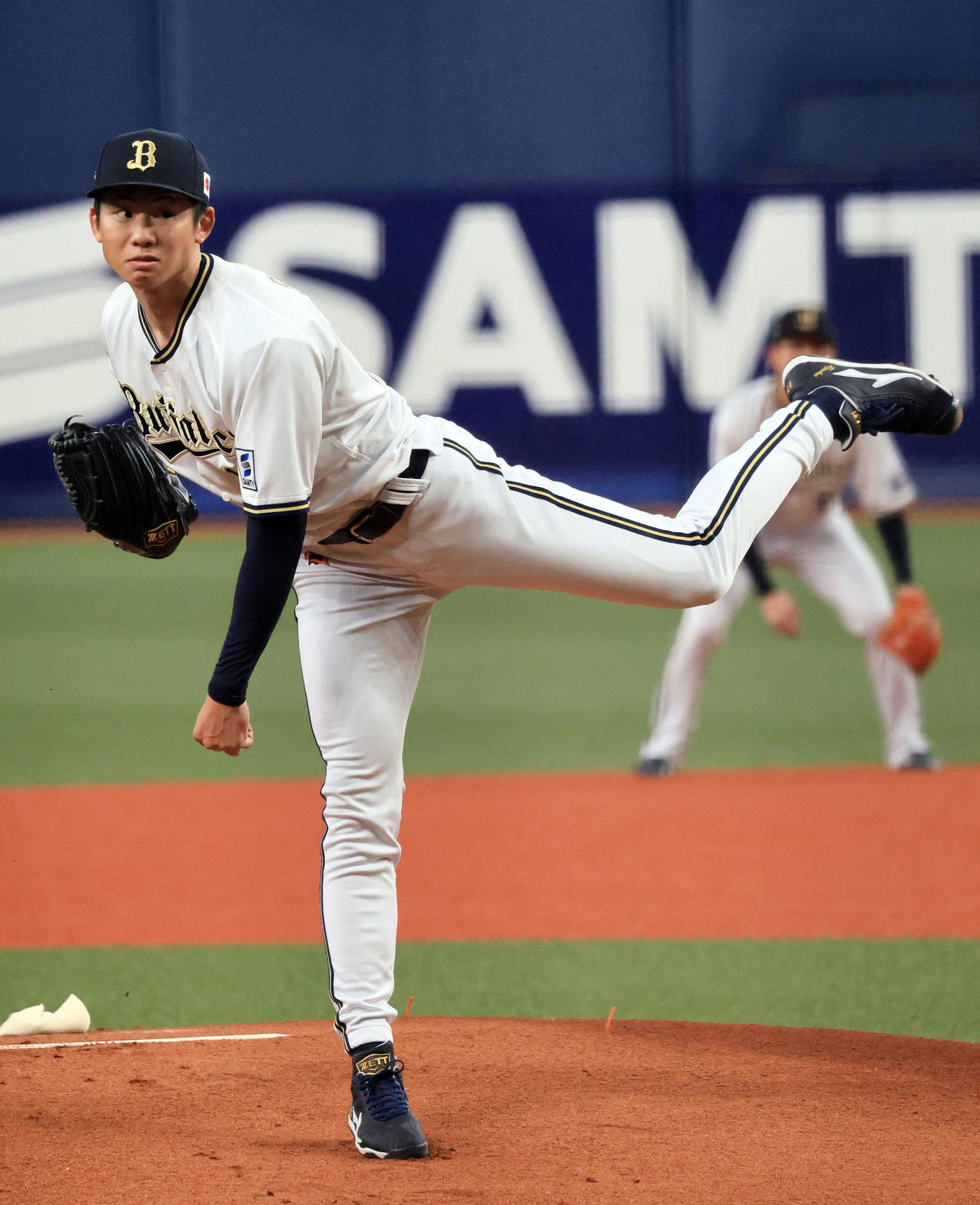 オリックス対西武　オリックス先発の曽谷（撮影・宮崎幸一）
