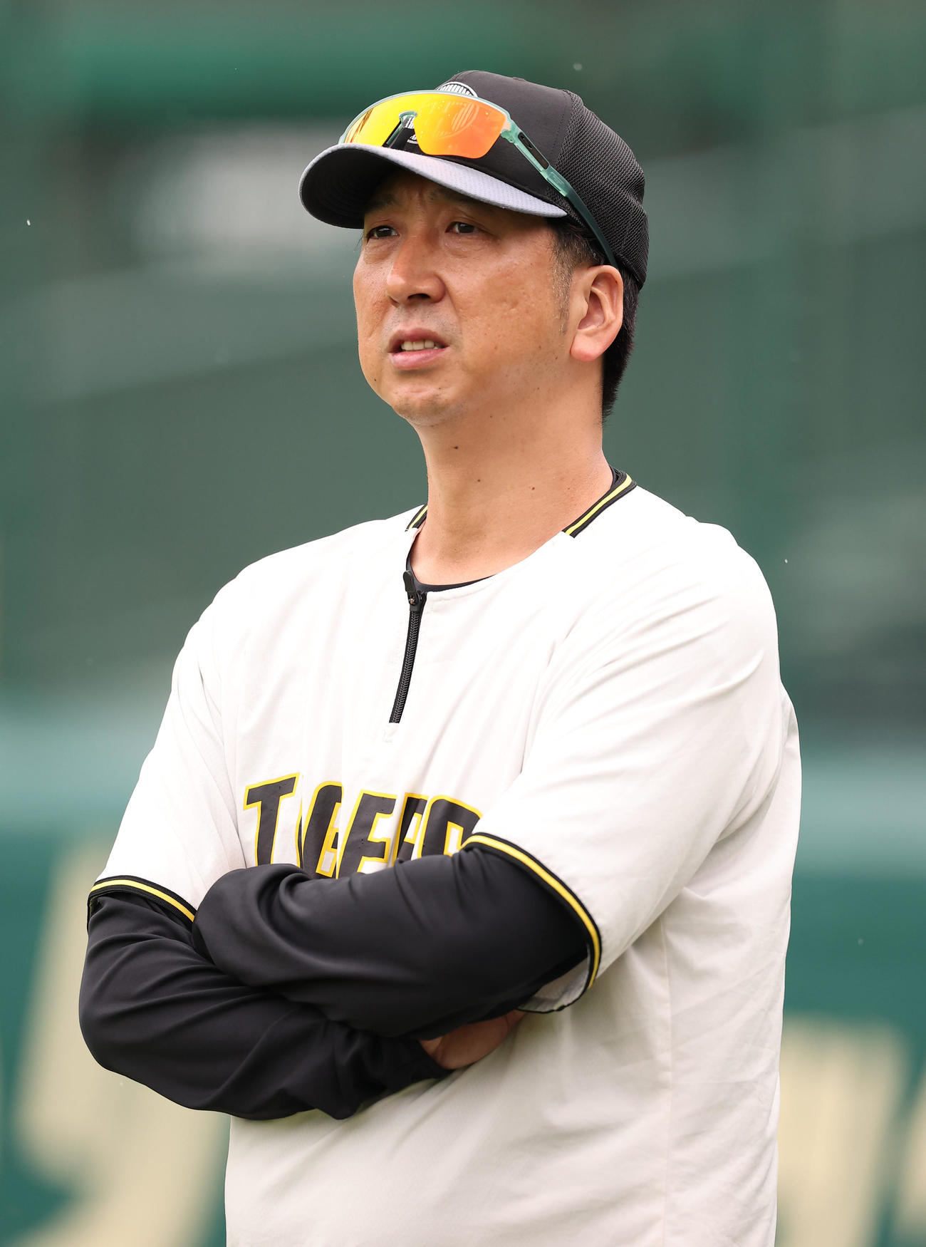 練習を見守る藤川監督（撮影・上田博志）