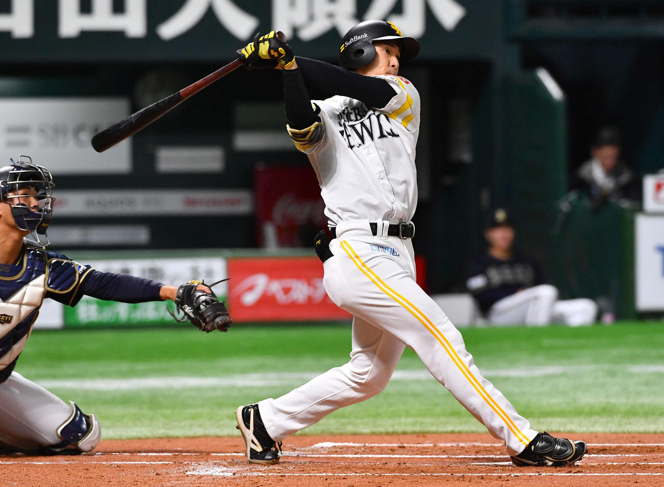 ソフトバンク対オリックス　1回裏ソフトバンク無死一塁、柳町は先制の右越え2点本塁打を放つ（撮影・岩下翔太）