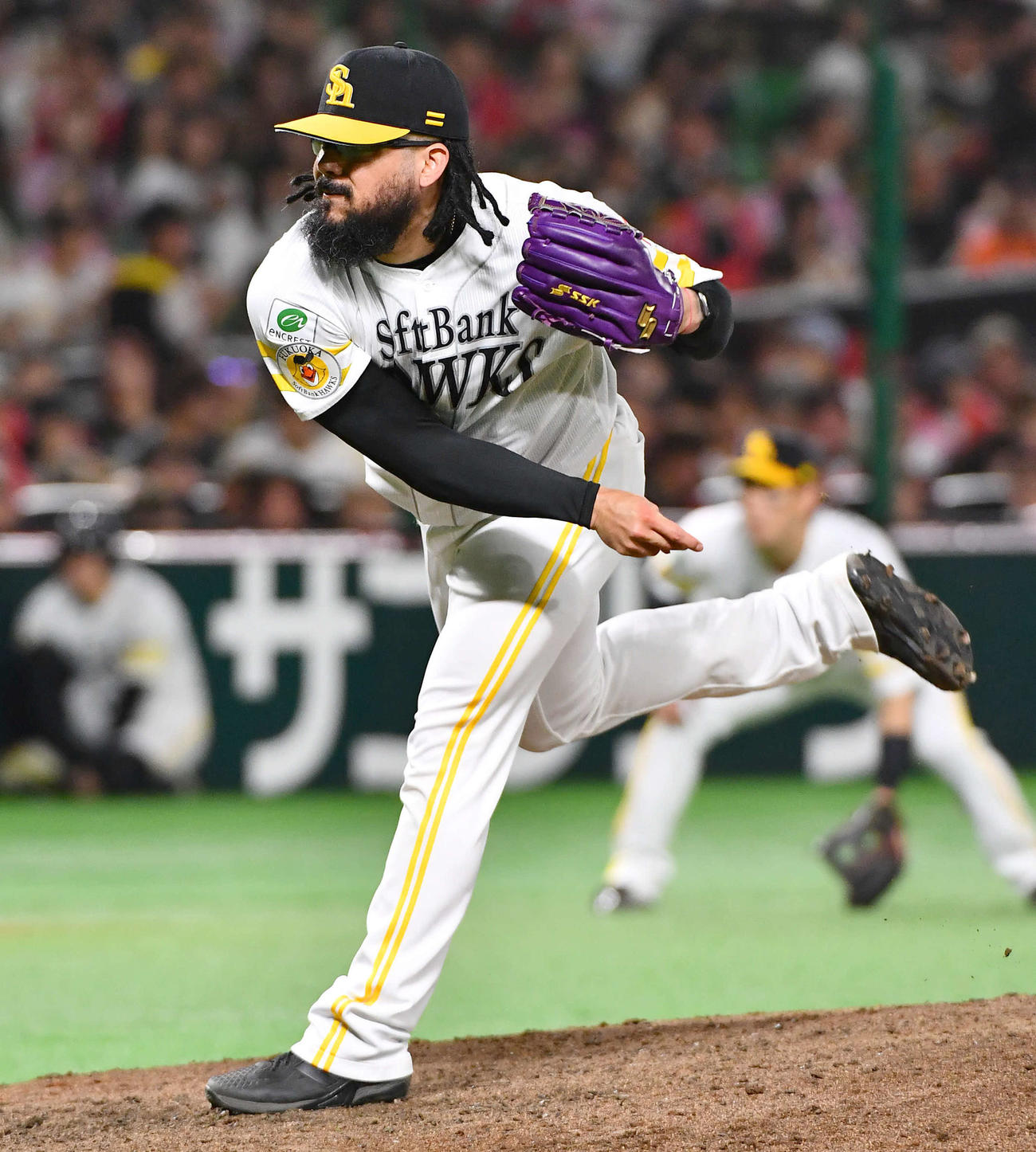 ソフトバンク対オリックス　7回表から登板した、ソフトバンク4番手のオスナ（撮影・岩下翔太）