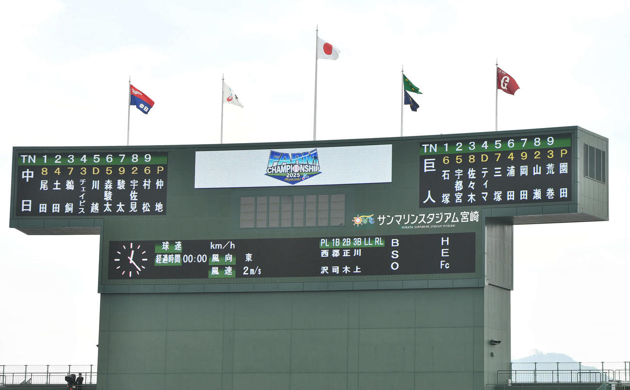 ファーム日本選手権巨人対中日の先発メンバー（撮影・岩下翔太）