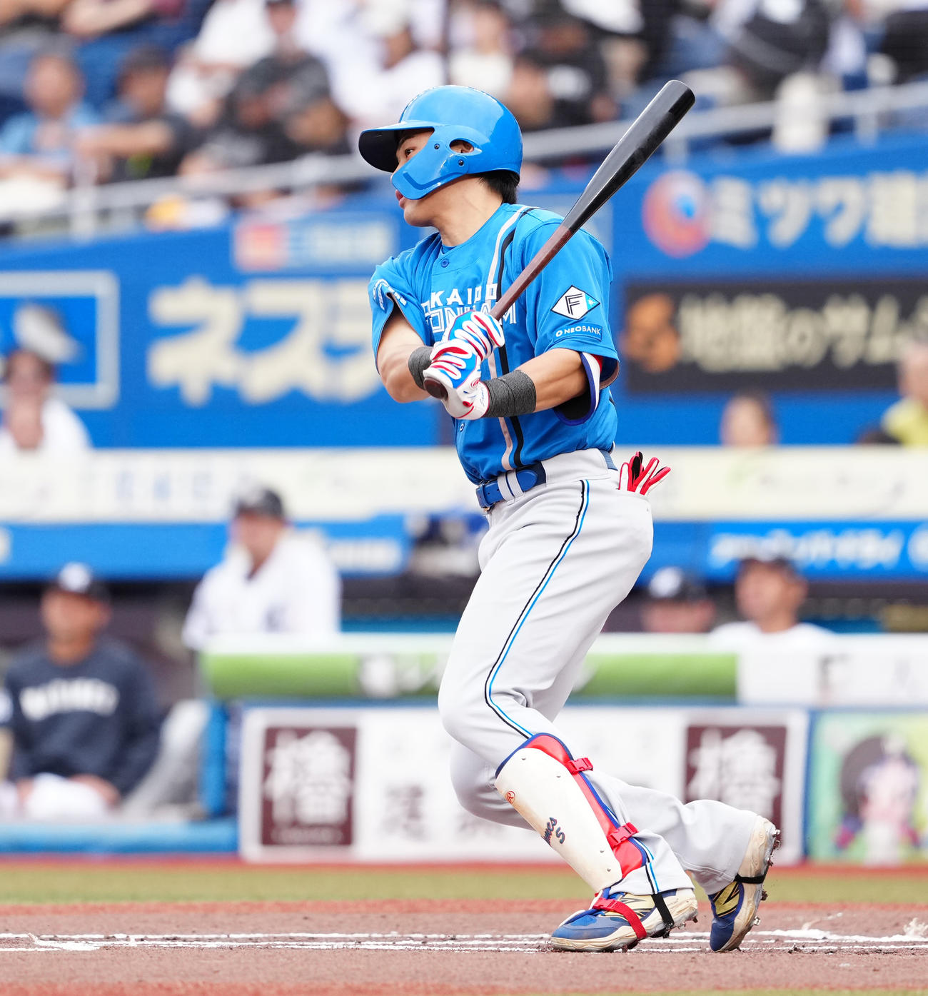 ロッテ対日本ハム　1回表日本ハム2死一塁、左前打を放つ野村（撮影・鈴木みどり）