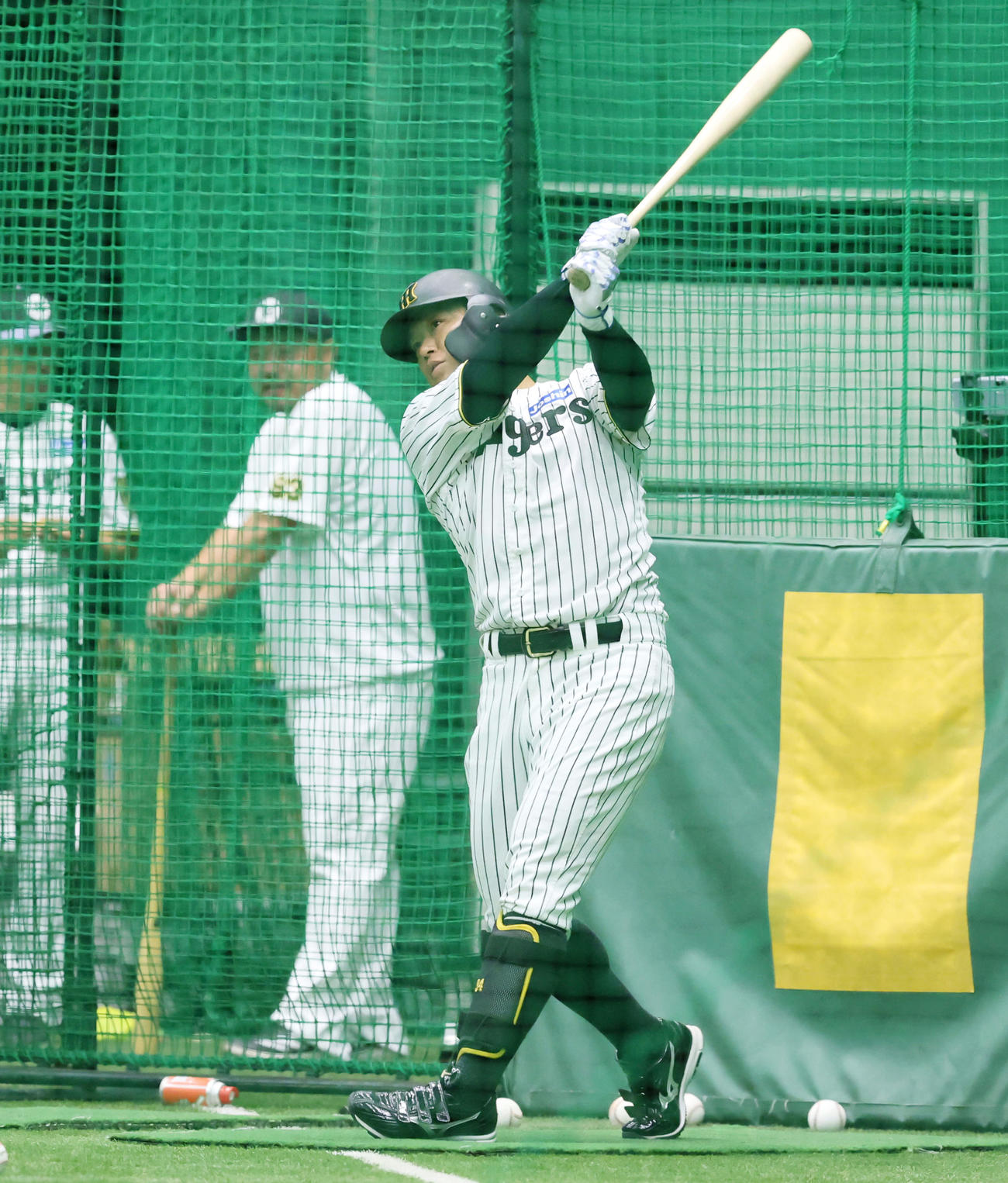 打撃練習する阪神原口（撮影・加藤哉）