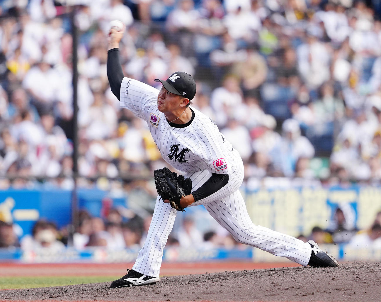 ロッテ対ソフトバンク　6回表から2番手で登板したロッテ坂井（撮影・鈴木みどり）