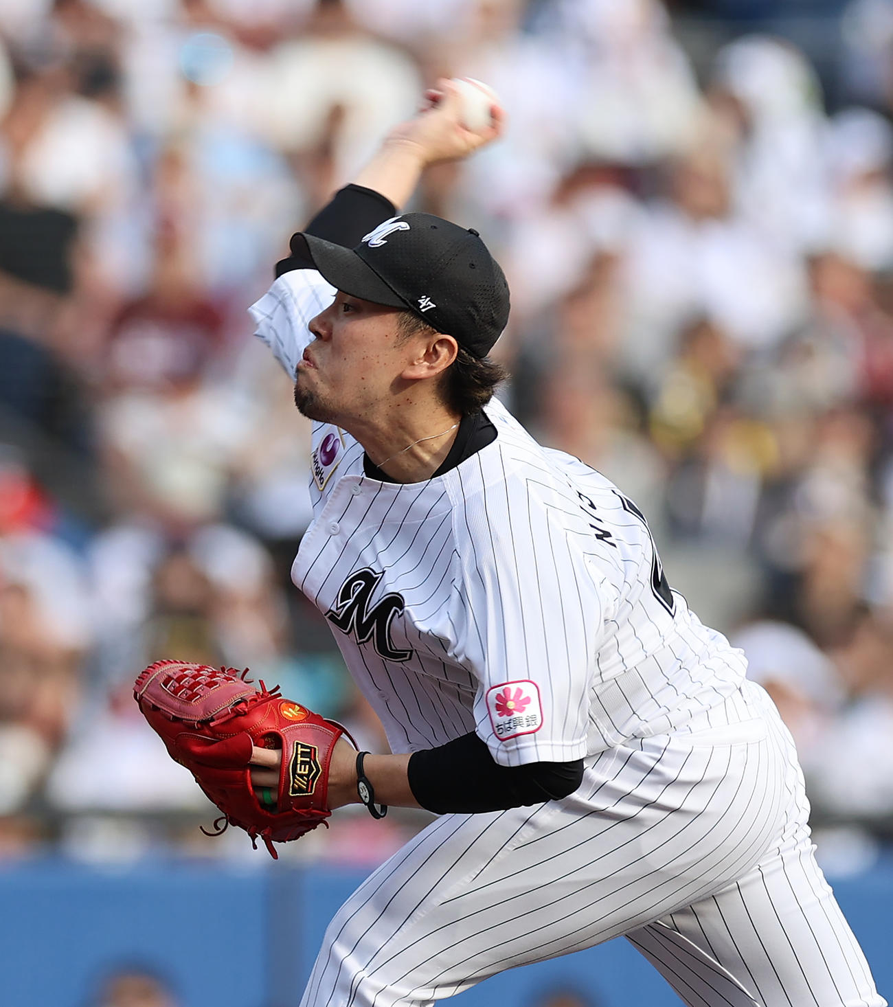 ロッテ西村天裕（2024年4月28日撮影）