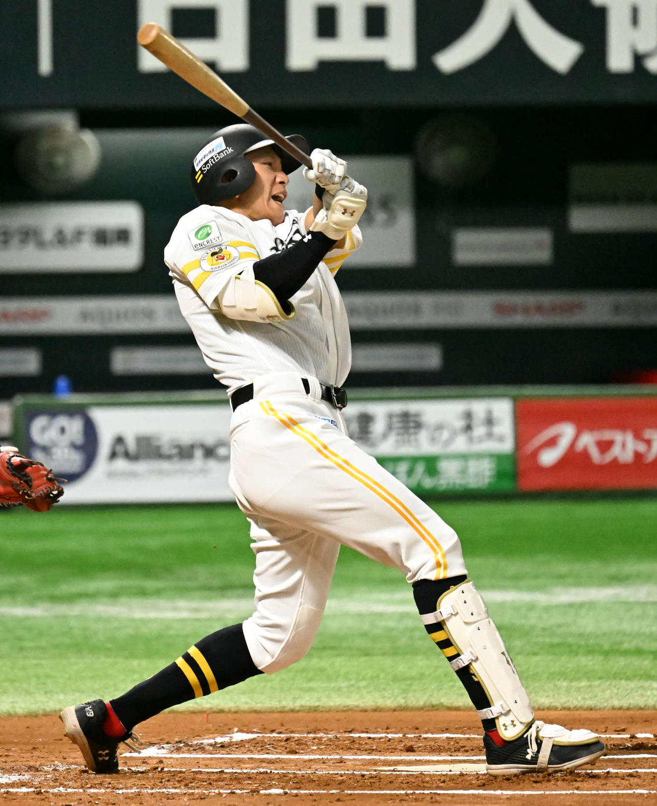 ライブBPで打席に立つ柳田（撮影・林敢治）