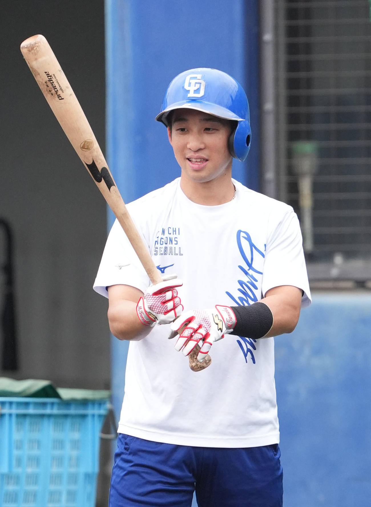打撃練習をする田中（撮影・森本幸一）