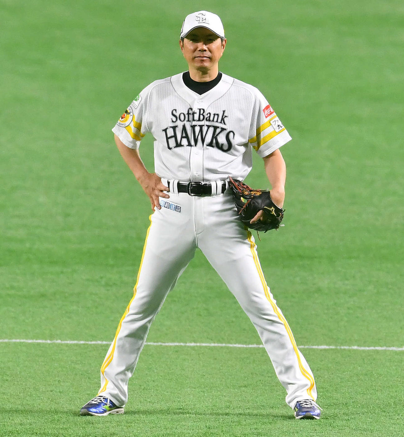 ライブBPで守備につくソフトバンク小久保監督（撮影・岩下翔太）
