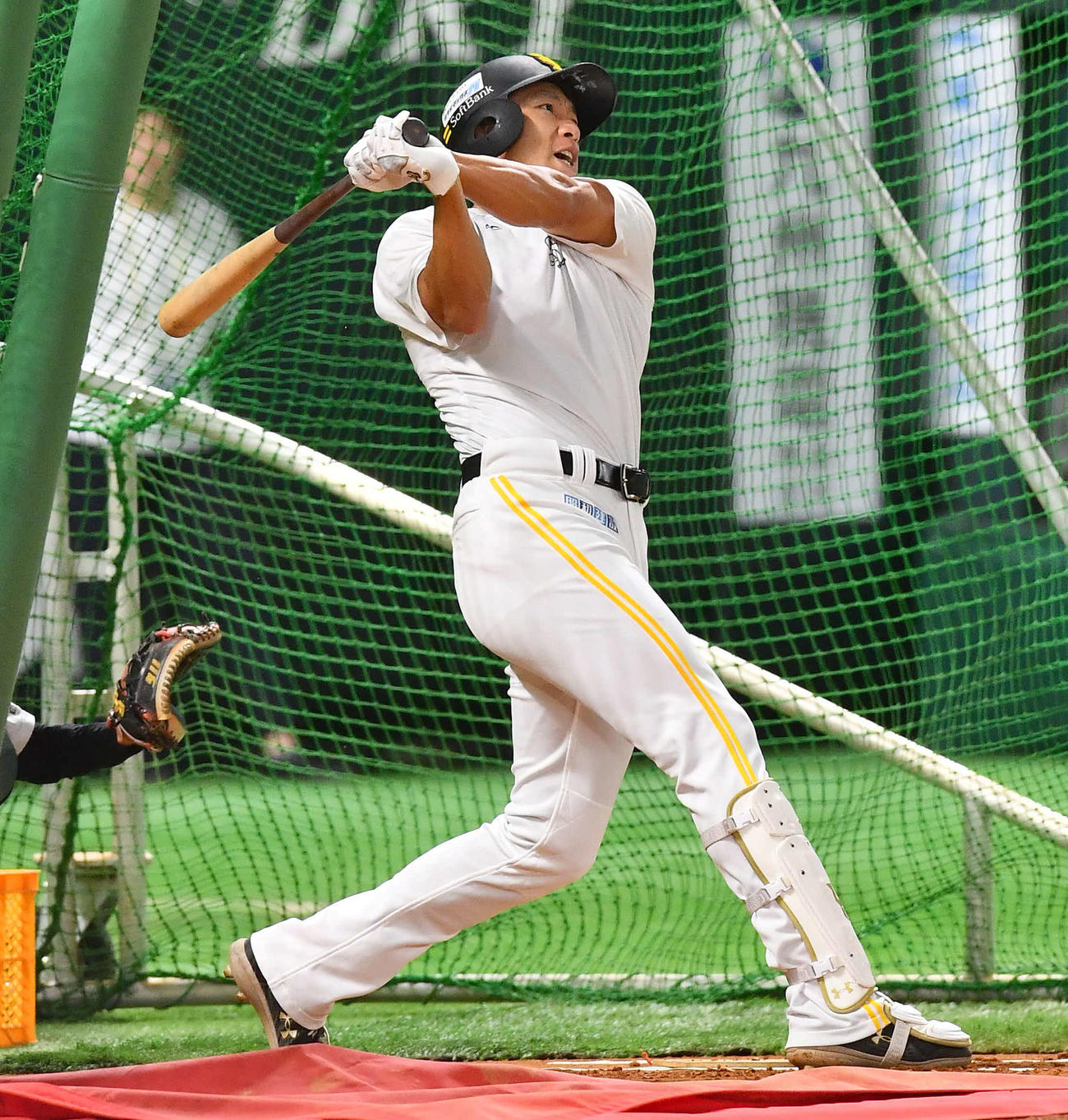 フリー打撃を行うソフトバンク柳田（撮影・岩下翔太）