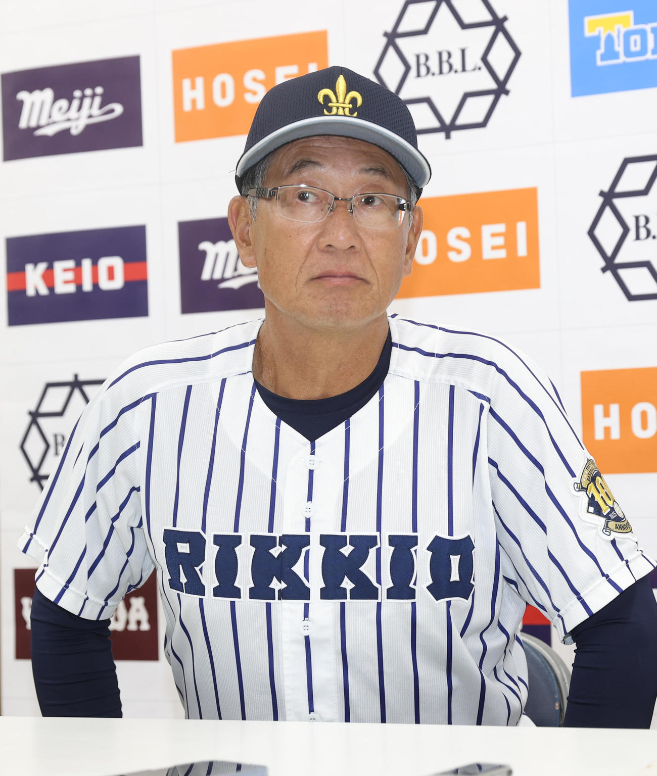 立大対東大　勝利し会見する立大・木村監督（撮影・柴田隆二）
