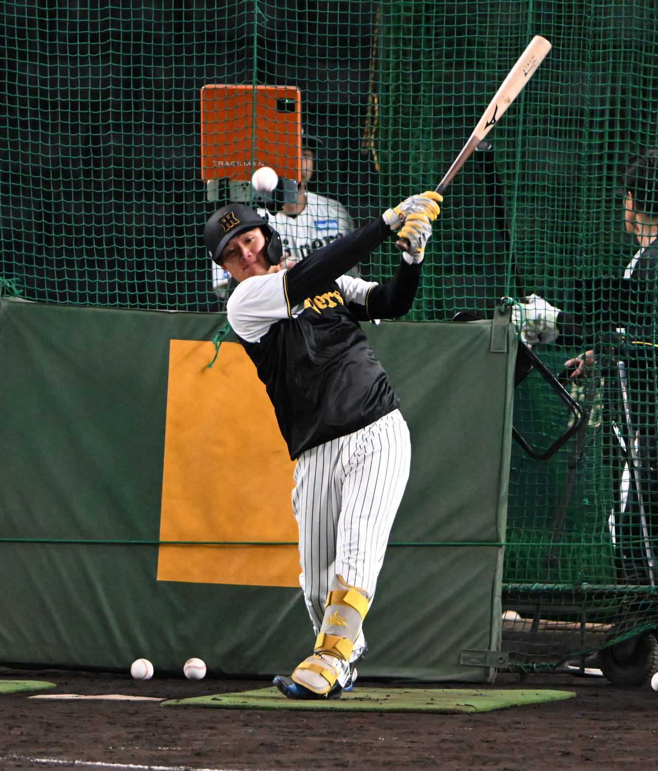 フリー打撃で鋭い打球を飛ばす阪神森下（撮影・和賀正仁）