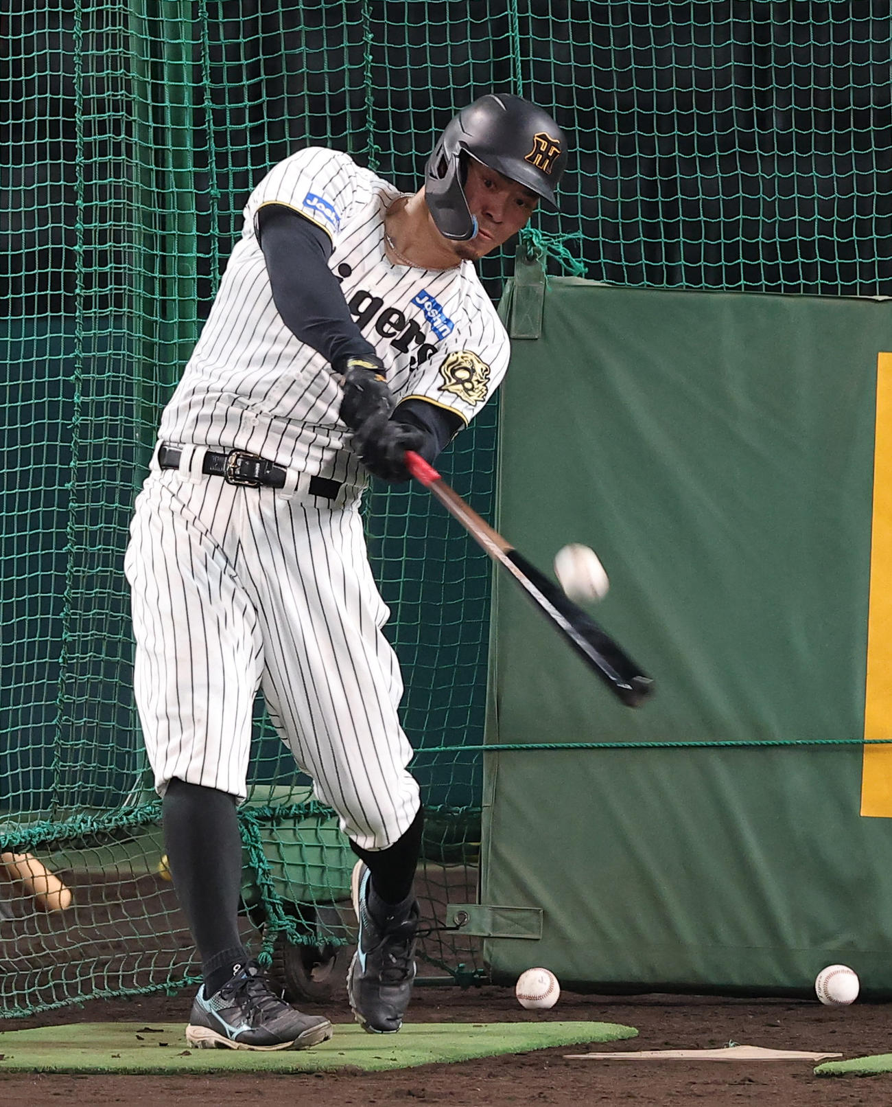フリー打撃練習をする佐藤輝（撮影・上田博志）