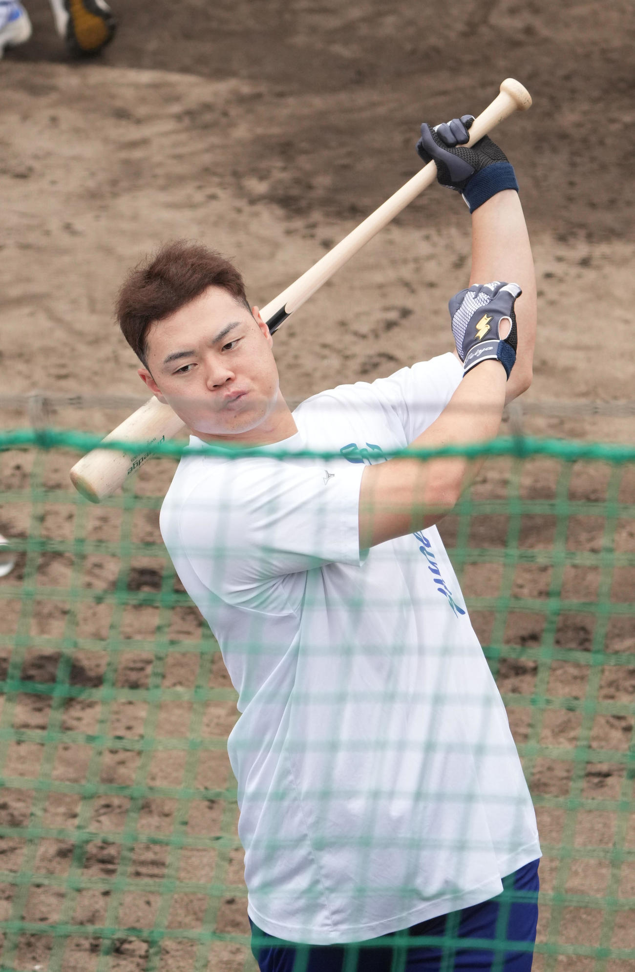 打撃練習をする細川（撮影・森本幸一）