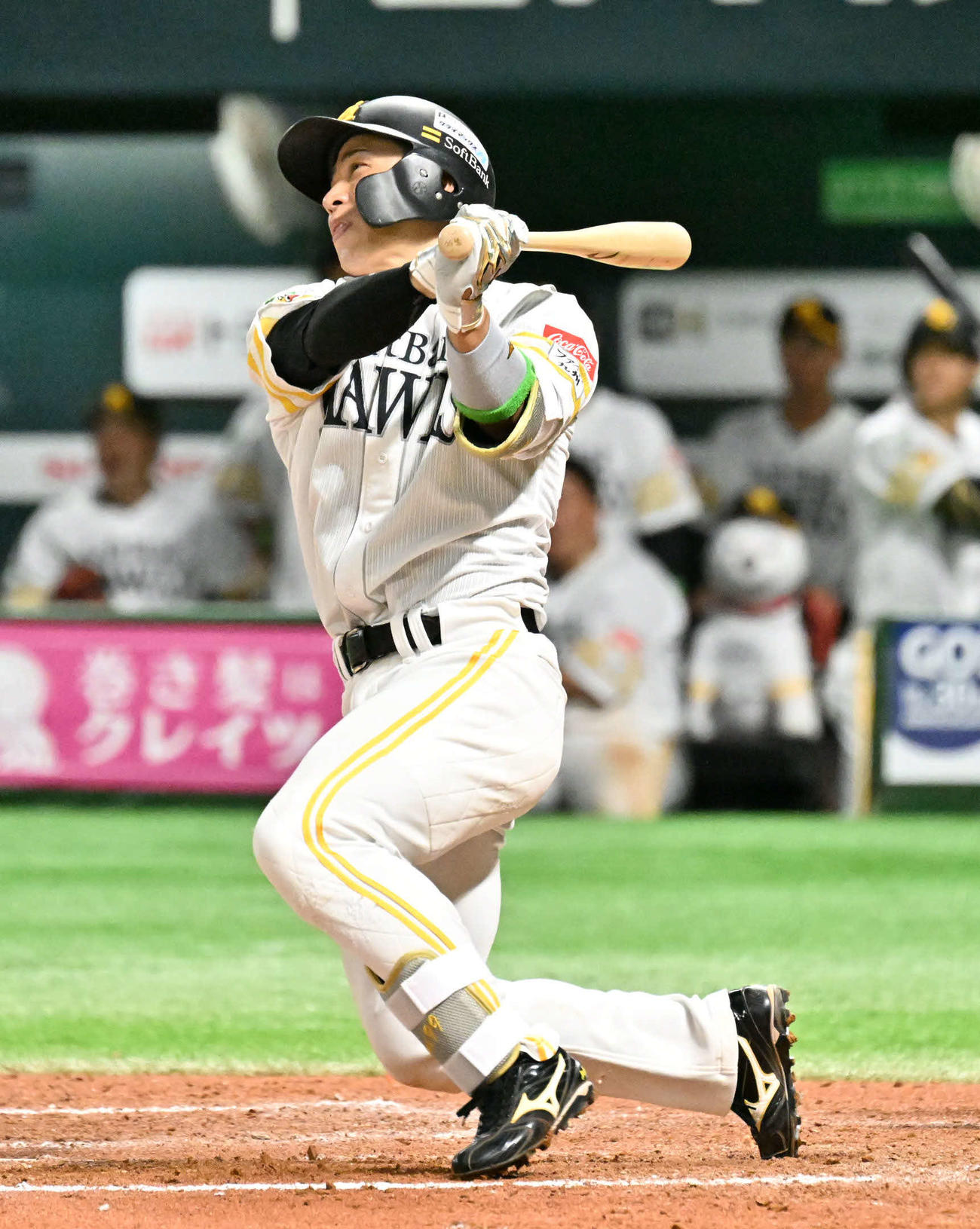 ソフトバンク対日本ハム　7回裏ソフトバンク無死、野村は先制本塁打を放つ（撮影・林敢治）