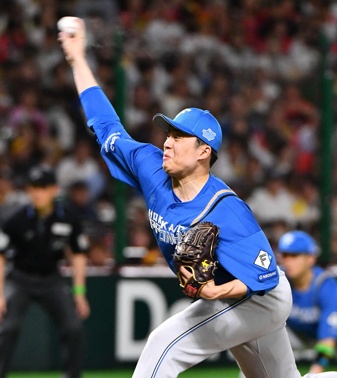 ソフトバンク対日本ハム　7回裏から登板した、日本ハム2番手の田中（撮影・岩下翔太）