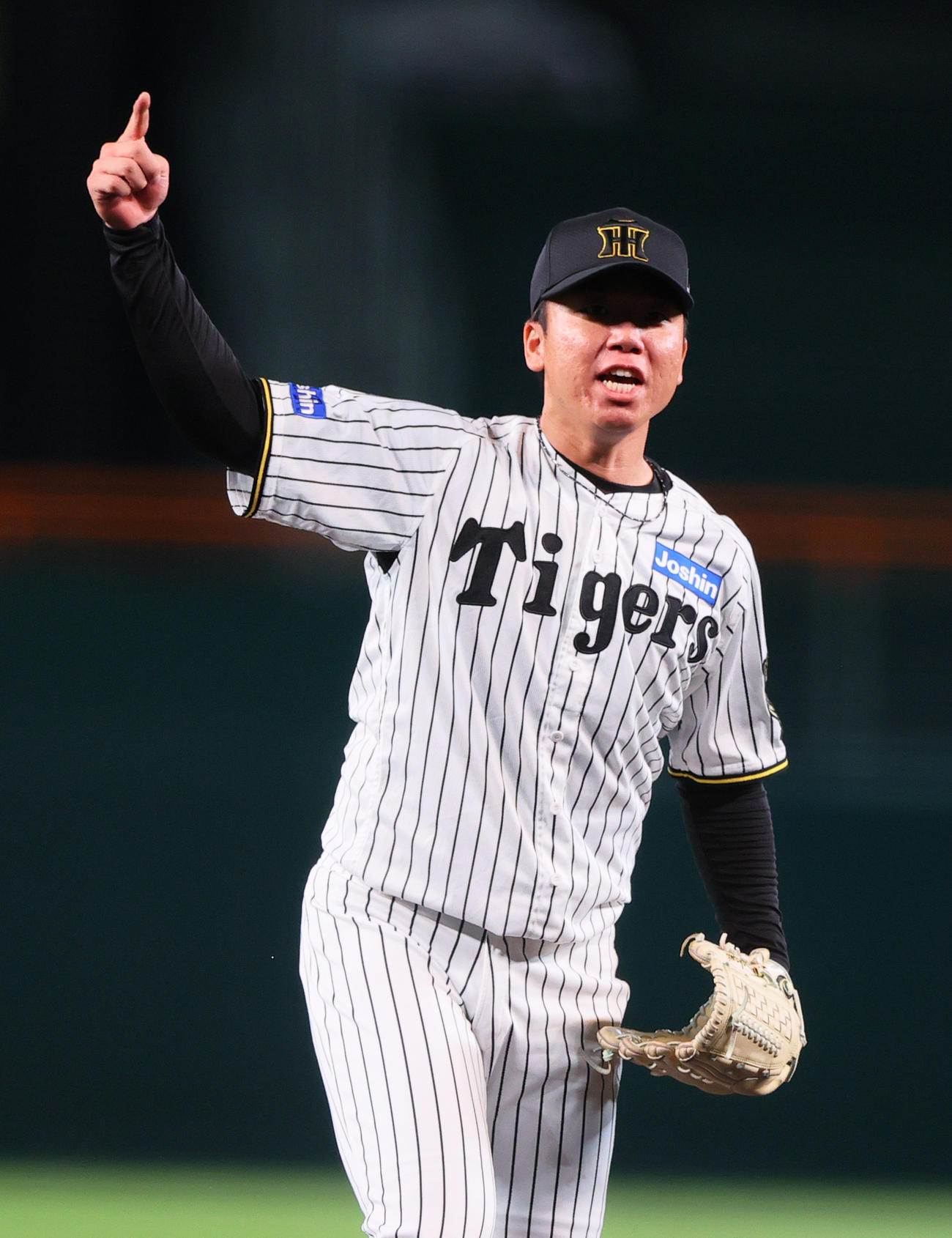阪神対DeNA 3回表DeNA1死二塁、村上は筒香のスイングを球審にアピールする（撮影・上山淳一）