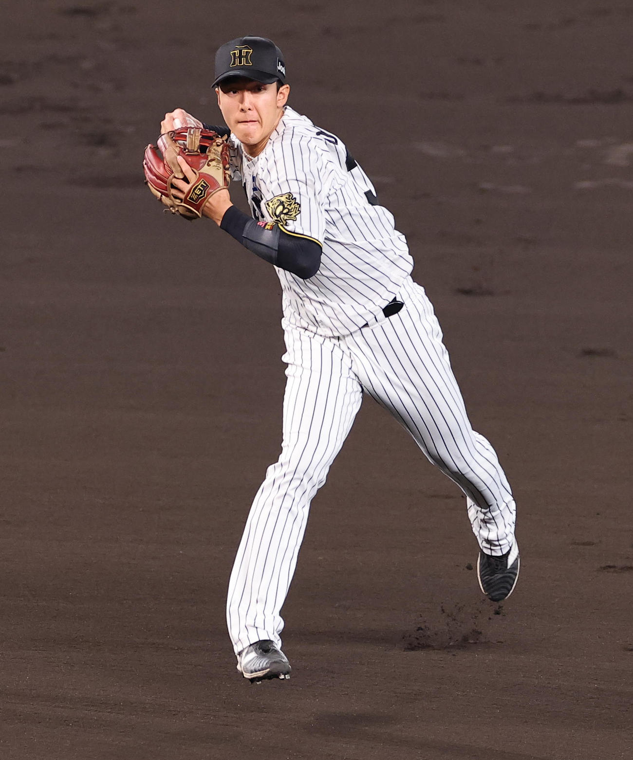 阪神対DeNA 1回表DeNA1死、小幡は桑原の遊ゴロをさばく（撮影・上田博志）