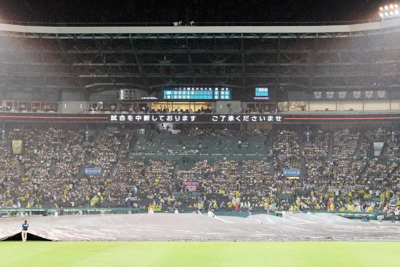 阪神対DeNA 5回裏阪神無死、降雨中断となる甲子園球場（撮影・加藤哉）