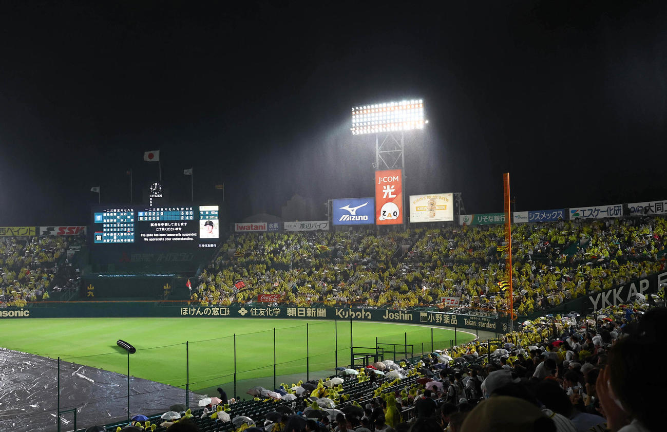 阪神対DeNA　中断中のライトスタンドに原口文仁の応援歌が響く（撮影・上田博志）