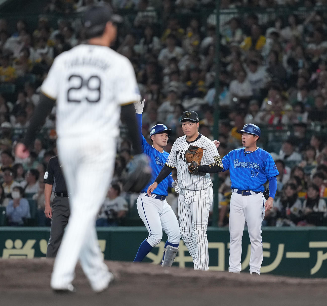 阪神対DeNA 8回表DeNA1死、阪神の先発高橋から中前打を放った代打松尾（撮影・たえ見朱実）