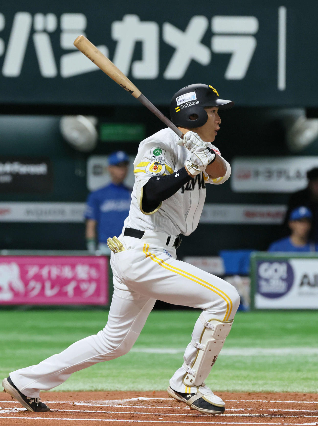 ソフトバンク対日本ハム　1回裏ソフトバンク無死、柳田は中前打を放つ（撮影・加藤孝規）