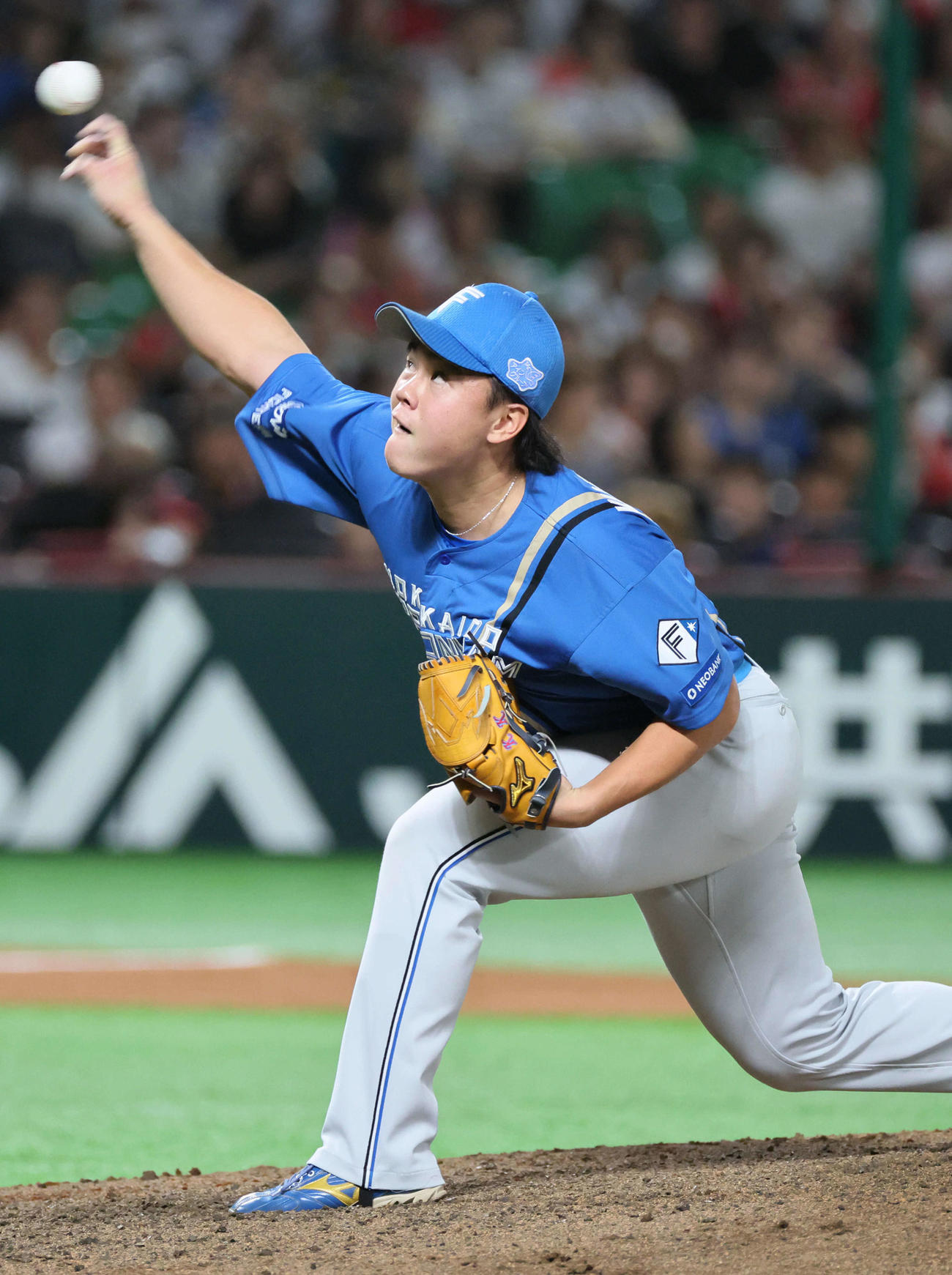 ソフトバンク対日本ハム　9回裏ソフトバンク、日本ハム3番手の畔柳（撮影・加藤孝規）