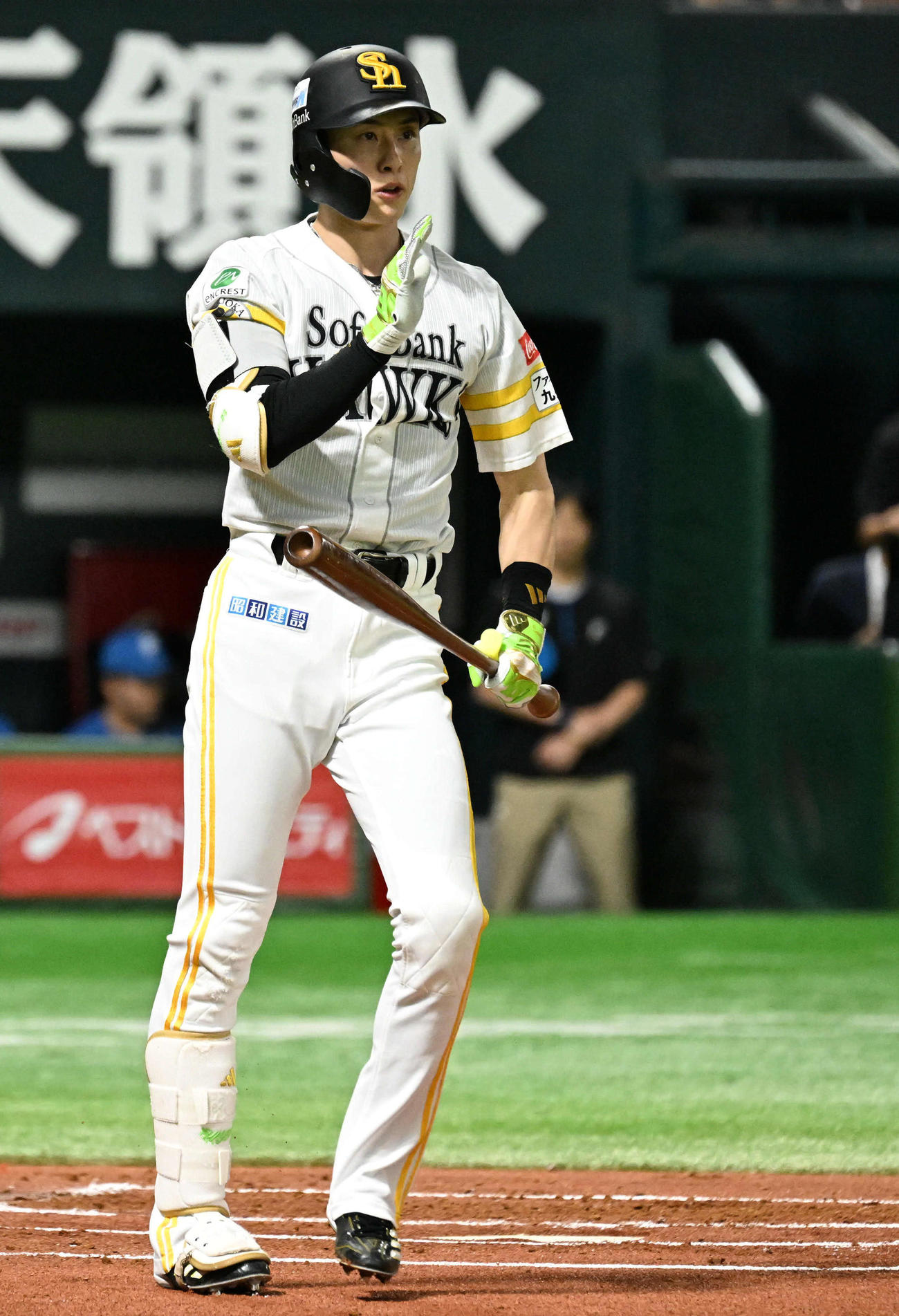 ソフトバンク対日本ハム　1回裏ソフトバンク1死、周東は四球を選ぶ（撮影・林敢治）