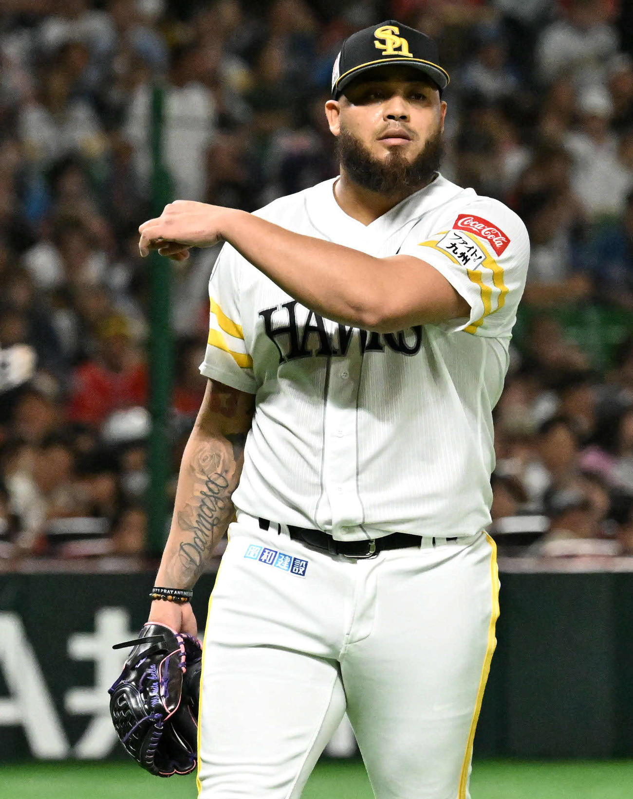 ソフトバンク対日本ハム　5回表日本ハム1死二、三塁、降板するヘルナンデス（撮影・林敢治）