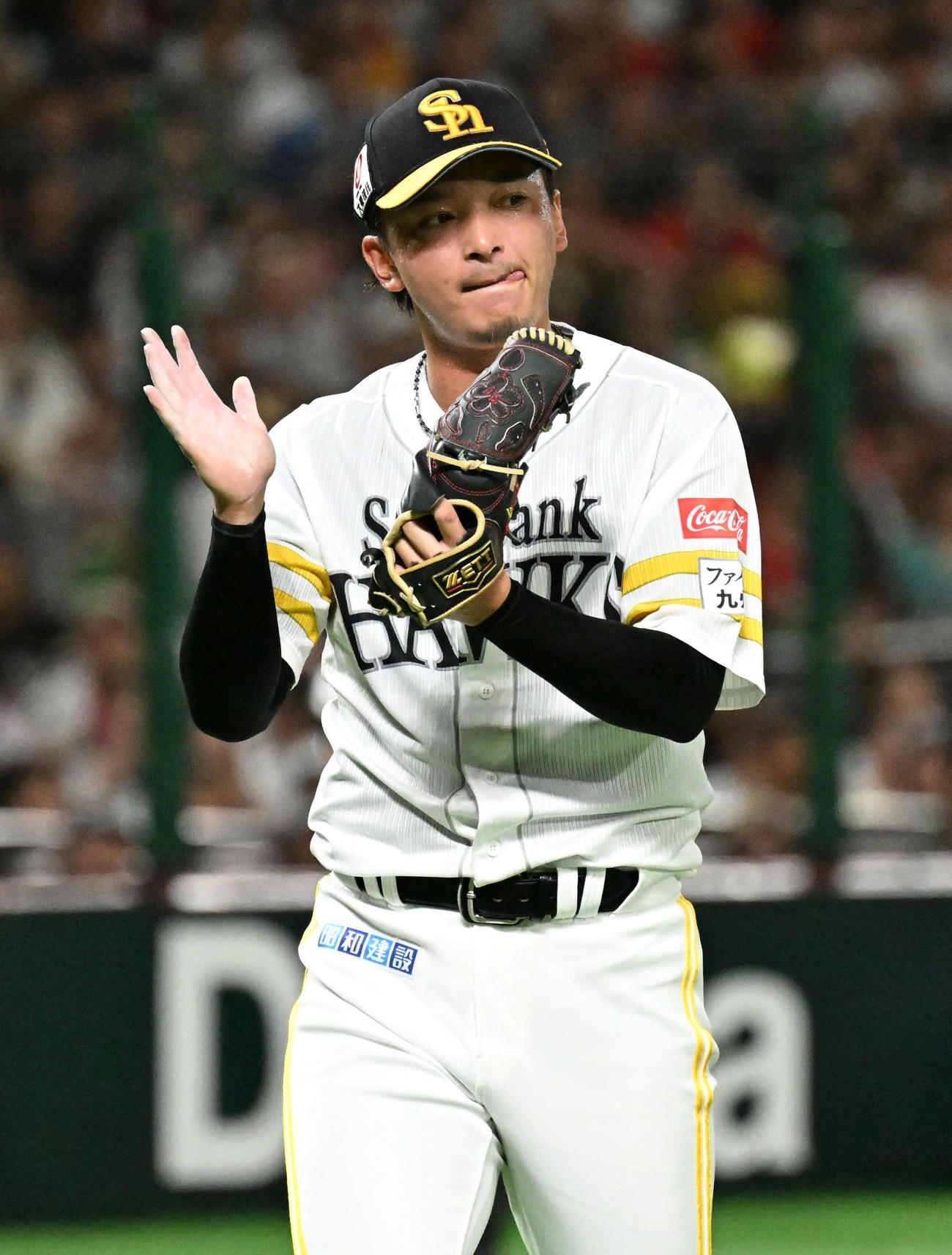 ソフトバンク対日本ハム　8回を無失点で抑えた東浜（撮影・林敢治）
